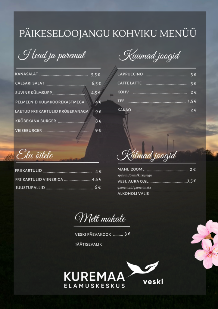 Päikeseloojangu kohviku menüü