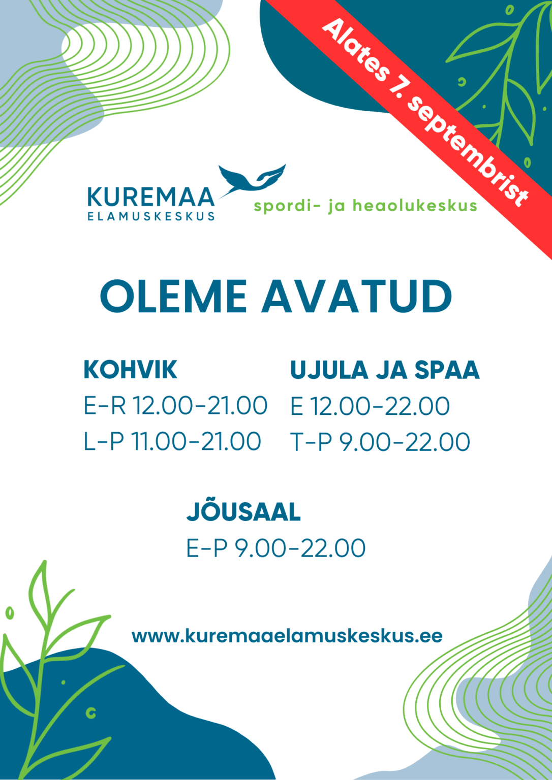 Kuremaa spordikeskuse avamise ajad sügisest (002)